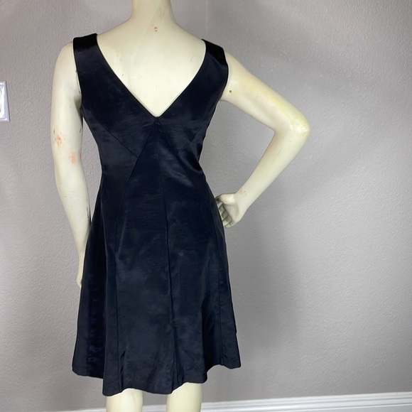 Reiss Alessia Black Satin Pleated Fit Flare Square Neck Sleeveless Mini Dress 4 - Picture 5 of 13